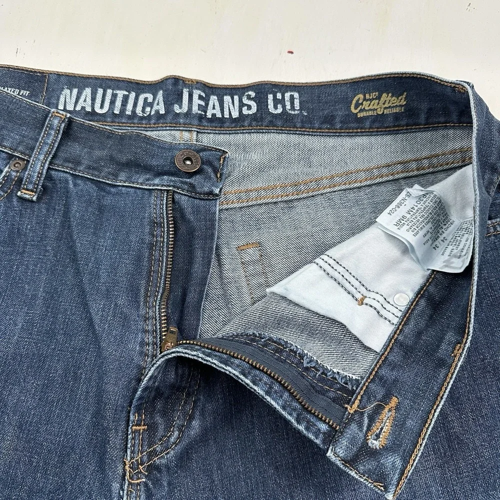 Y2K Nautica Relaxed Fit Jeans Men 34x34 Loose‎ Blue Dark Wash Skater 100% Cotton